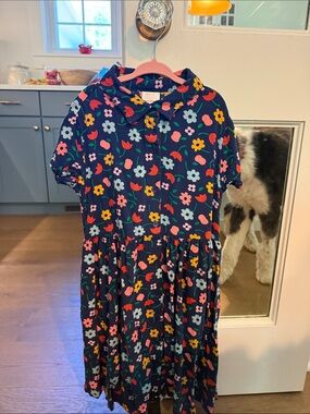 Girls' Navy Floral Collared Dress - Bright Multi Flower Print